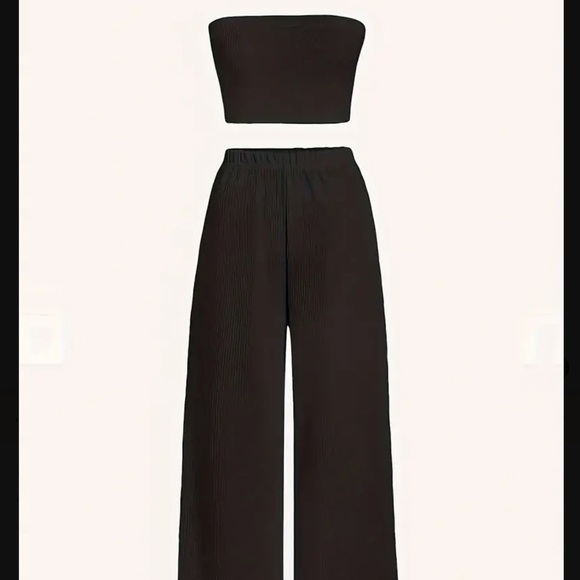 Elegant Solid Two-piece Pants Set, Sleeveless Crop Tube Top & Skinny High Waist - Picture 1 of 2